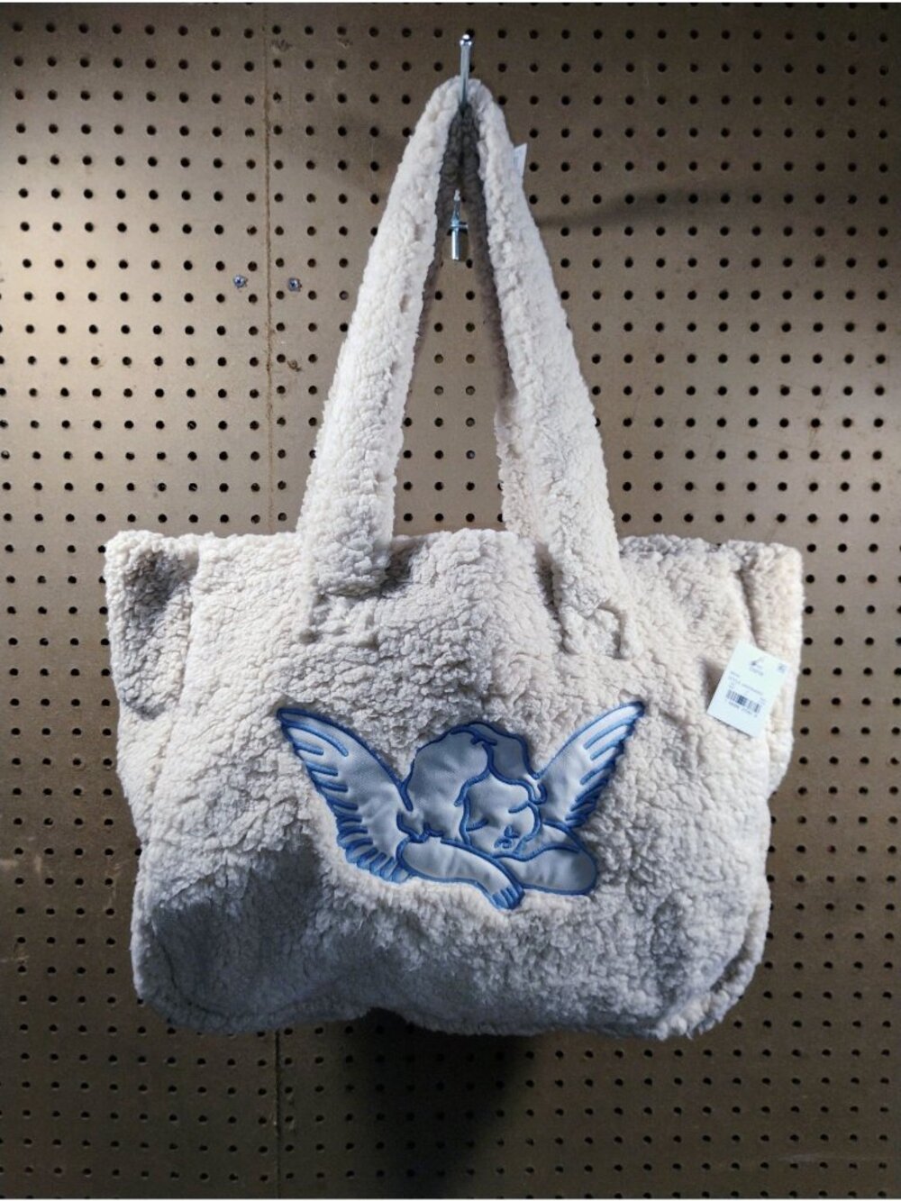 Cherub Angel Tote Bag Beige Fleece Embroidered Design Large & Roomy